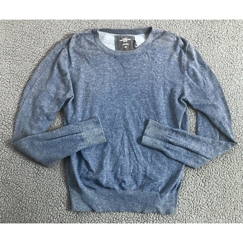 H&M‎ LOGG Mens Large Blue Marl Long Sleeve Knit Crewneck Sweater
